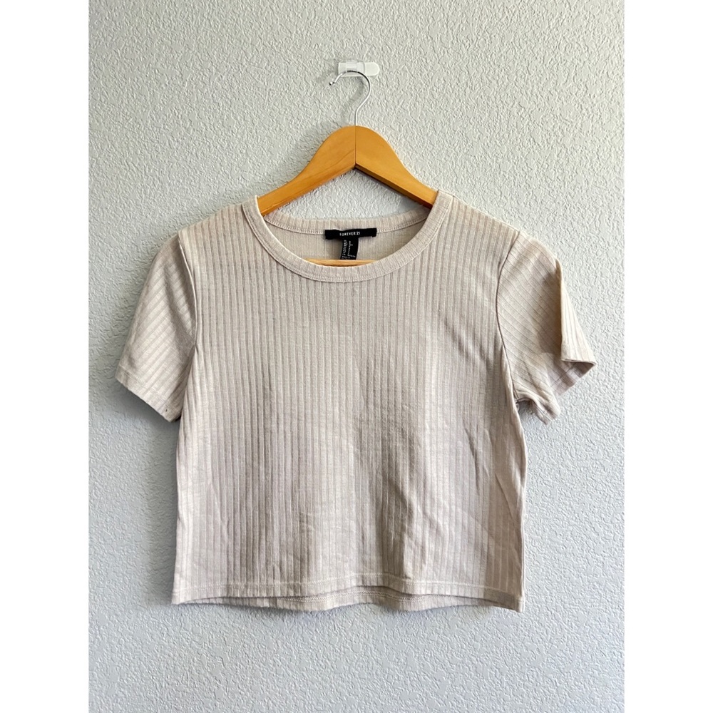 Forever 21 Cropped Tan Shirt Ribbed Top Size S